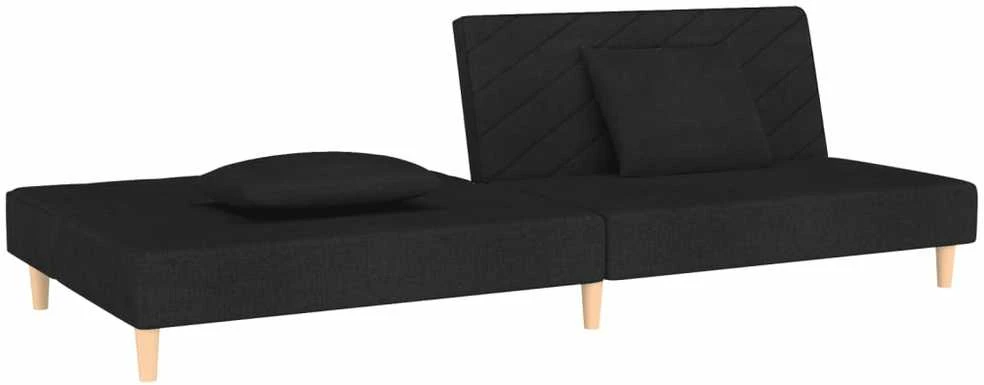 Dvivietė sofa-lova su dvejomis pagalvėmis, juoda, audinys