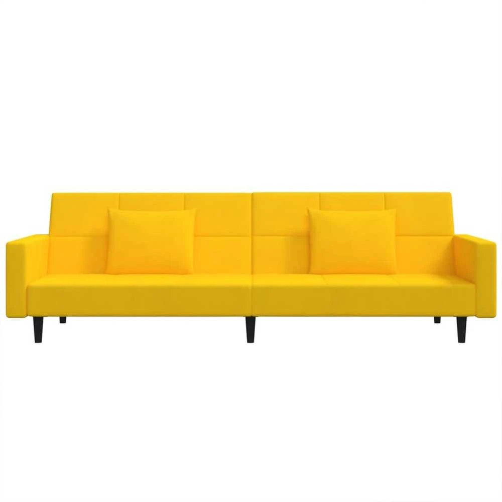 Dvivietė sofa-lova su dvejomis pagalvėmis, geltona, aksomas