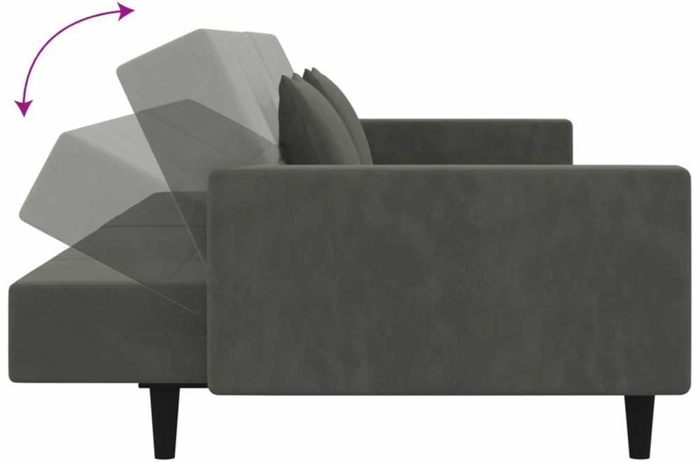 Dvivietė sofa-lova su dvejomis pagalvėmis, pilka, aksomas