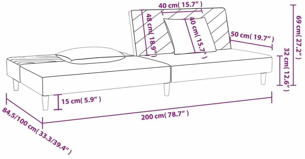 Dvivietė sofa-lova su dvejomis pagalvėmis, pilka, aksomas
