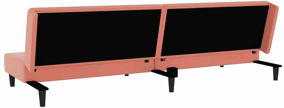 Dvivietė sofa-lova su dvejomis pagalvėmis, rožinė, aksomas