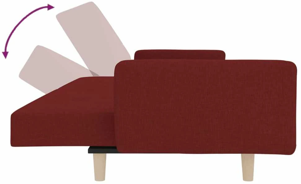 Dvivietė sofa-lova su dvejomis pagalvėmis, vyno, audinys
