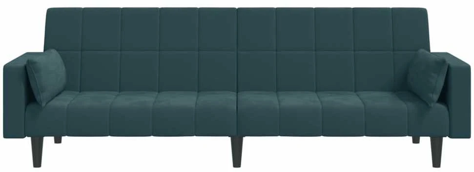 Dvivietė sofa-lova su dvejomis pagalvėmis, mėlyna, aksomas