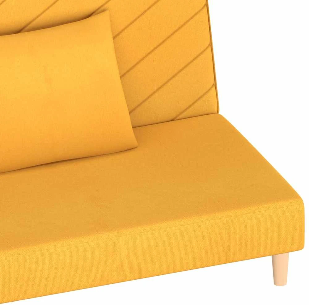 Dvivietė sofa-lova su dvejomis pagalvėmis, geltona, audinys