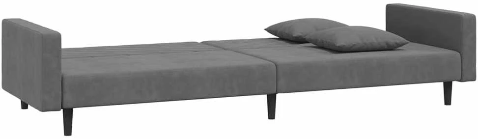 Dvivietė sofa-lova su dvejomis pagalvėmis, pilka, aksomas