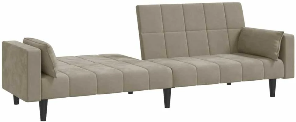 Dvivietė sofa-lova su dvejomis pagalvėmis, pilka, aksomas