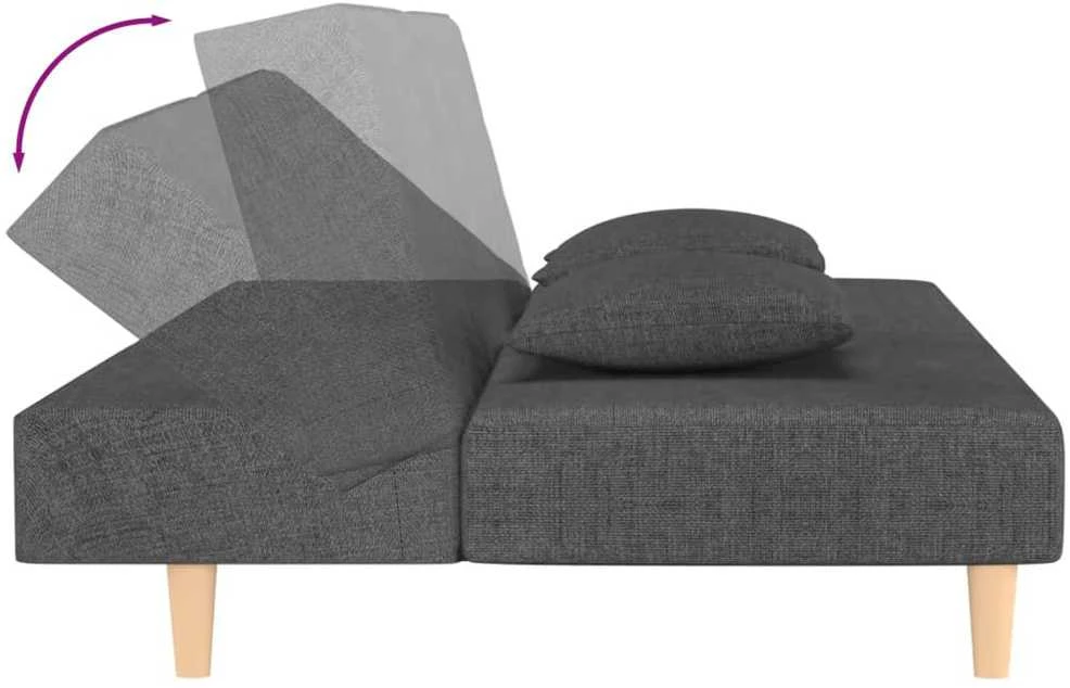 Dvivietė sofa-lova su dvejomis pagalvėmis, pilka, audinys