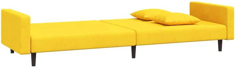 Dvivietė sofa-lova su dvejomis pagalvėmis, geltona, aksomas