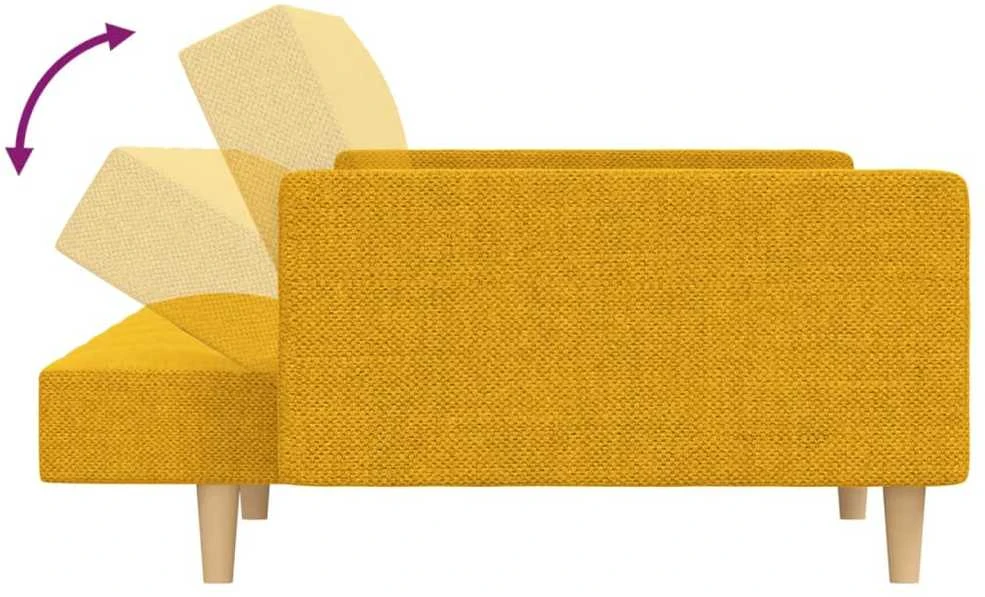 Dvivietė sofa-lova su dvejomis pagalvėmis, geltona, audinys