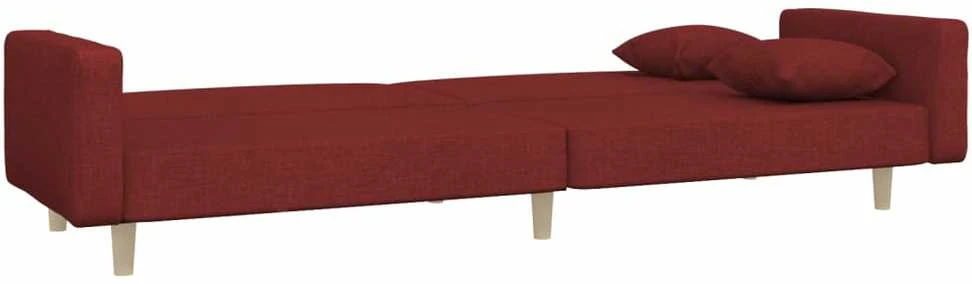Dvivietė sofa-lova su dvejomis pagalvėmis, vyno, audinys