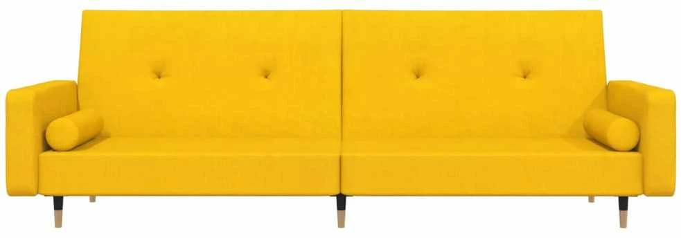 Dvivietė sofa-lova su dvejomis pagalvėmis, geltona, aksomas