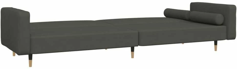 Dvivietė sofa-lova su dvejomis pagalvėmis, pilka, aksomas