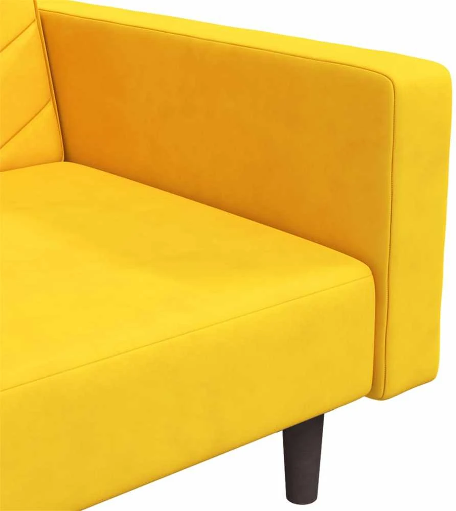 Dvivietė sofa-lova su dvejomis pagalvėmis, geltona, aksomas
