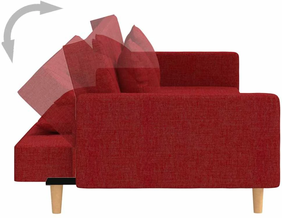 Dvivietė sofa-lova su dvejomis pagalvėmis, vyno, audinys
