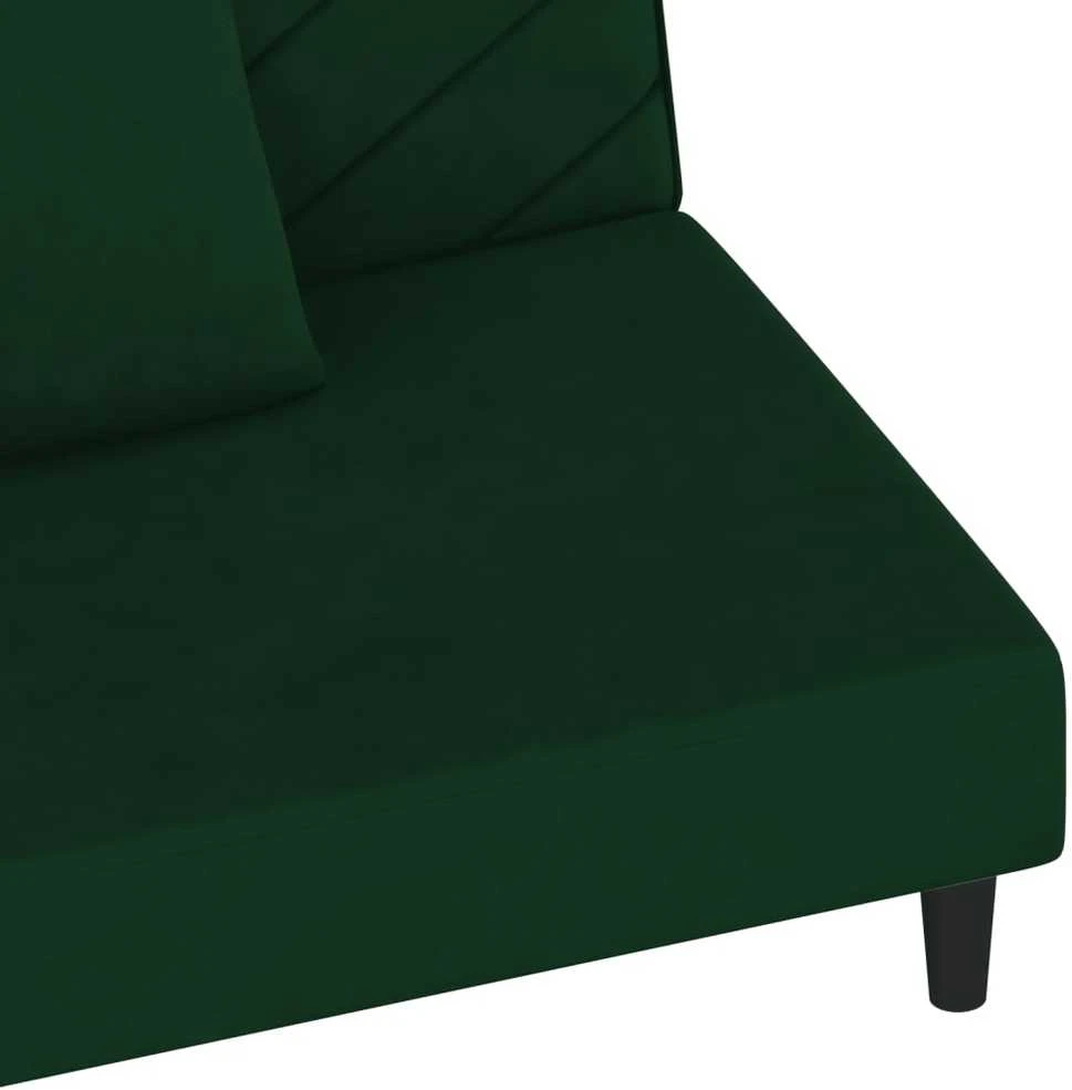 Dvivietė sofa-lova su dvejomis pagalvėmis, žalia, aksomas