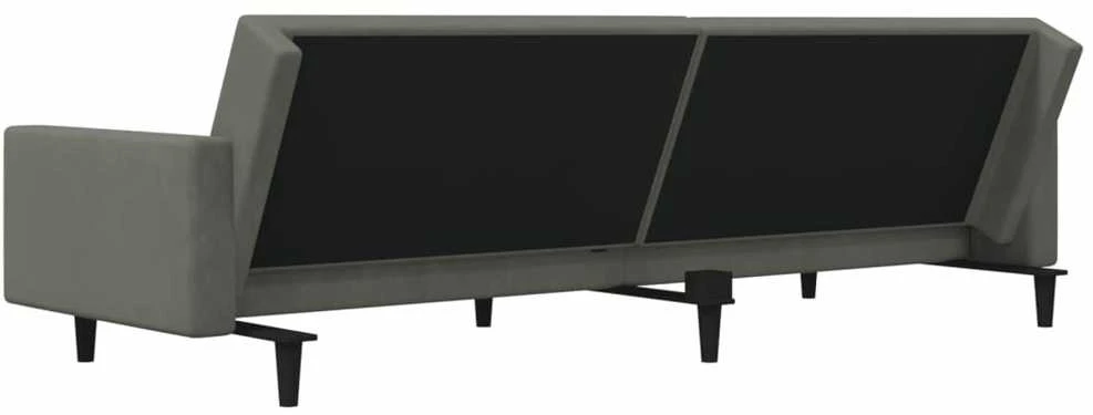 Dvivietė sofa-lova su dvejomis pagalvėmis, pilka, aksomas