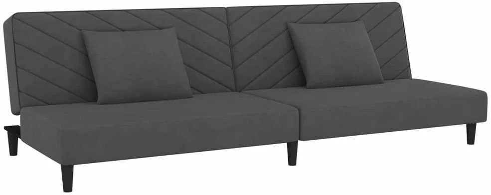 Dvivietė sofa-lova su dvejomis pagalvėmis, pilka, aksomas