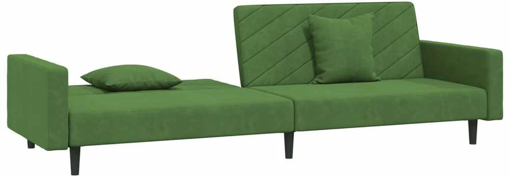 Dvivietė sofa-lova su dvejomis pagalvėmis, žalia, aksomas