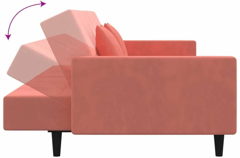 Dvivietė sofa-lova su dvejomis pagalvėmis, rožinė, aksomas