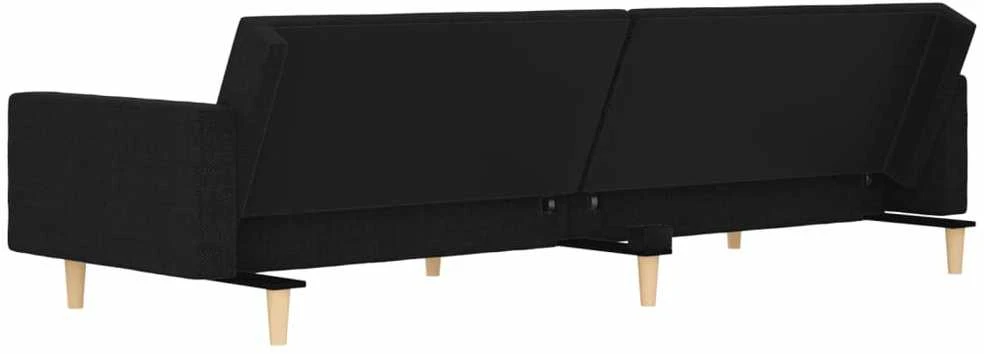 Dvivietė sofa-lova su dvejomis pagalvėmis, juoda, audinys
