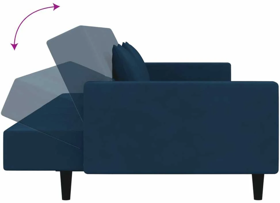 Dvivietė sofa-lova su dvejomis pagalvėmis, mėlyna, aksomas