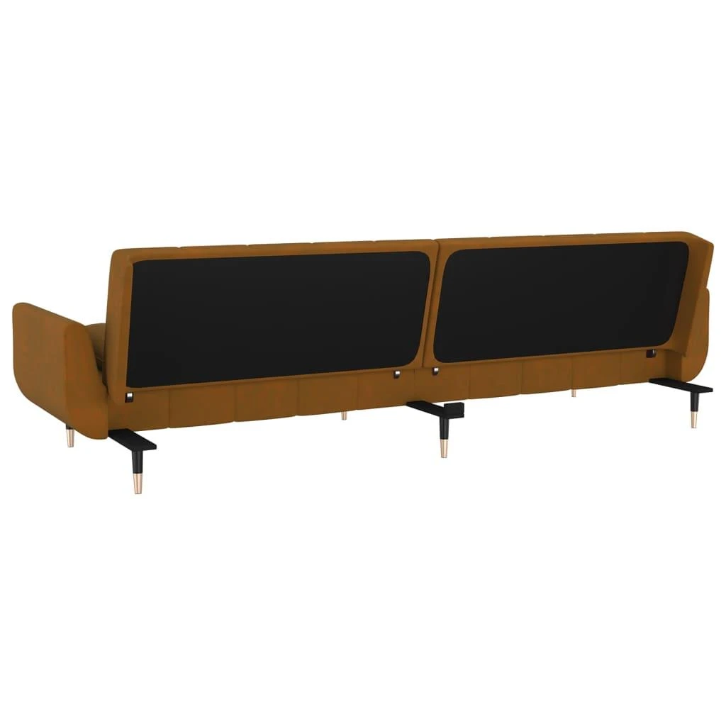 Dvivietė sofa-lova su dvejomis pagalvėmis, ruda, aksomas