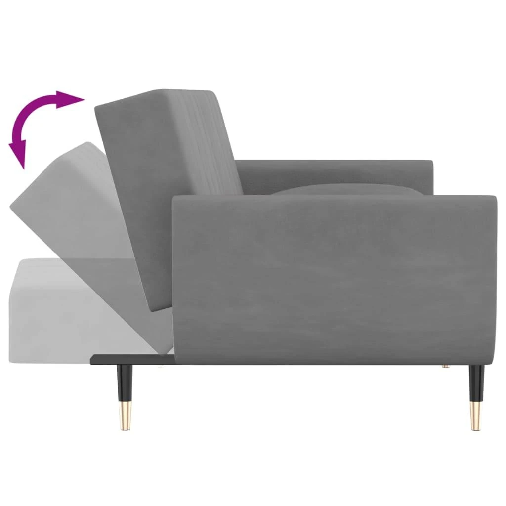 Dvivietė sofa-lova su dvejomis pagalvėmis, pilka, aksomas