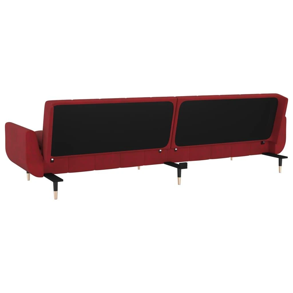 Dvivietė sofa-lova su dvejomis pagalvėmis, vyno, aksomas