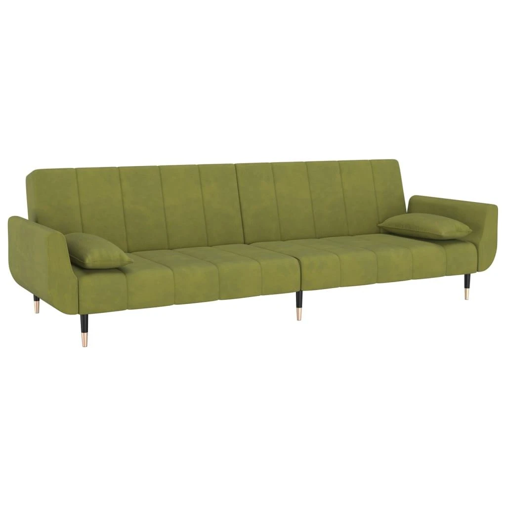 Dvivietė sofa-lova su dvejomis pagalvėmis, žalia, aksomas