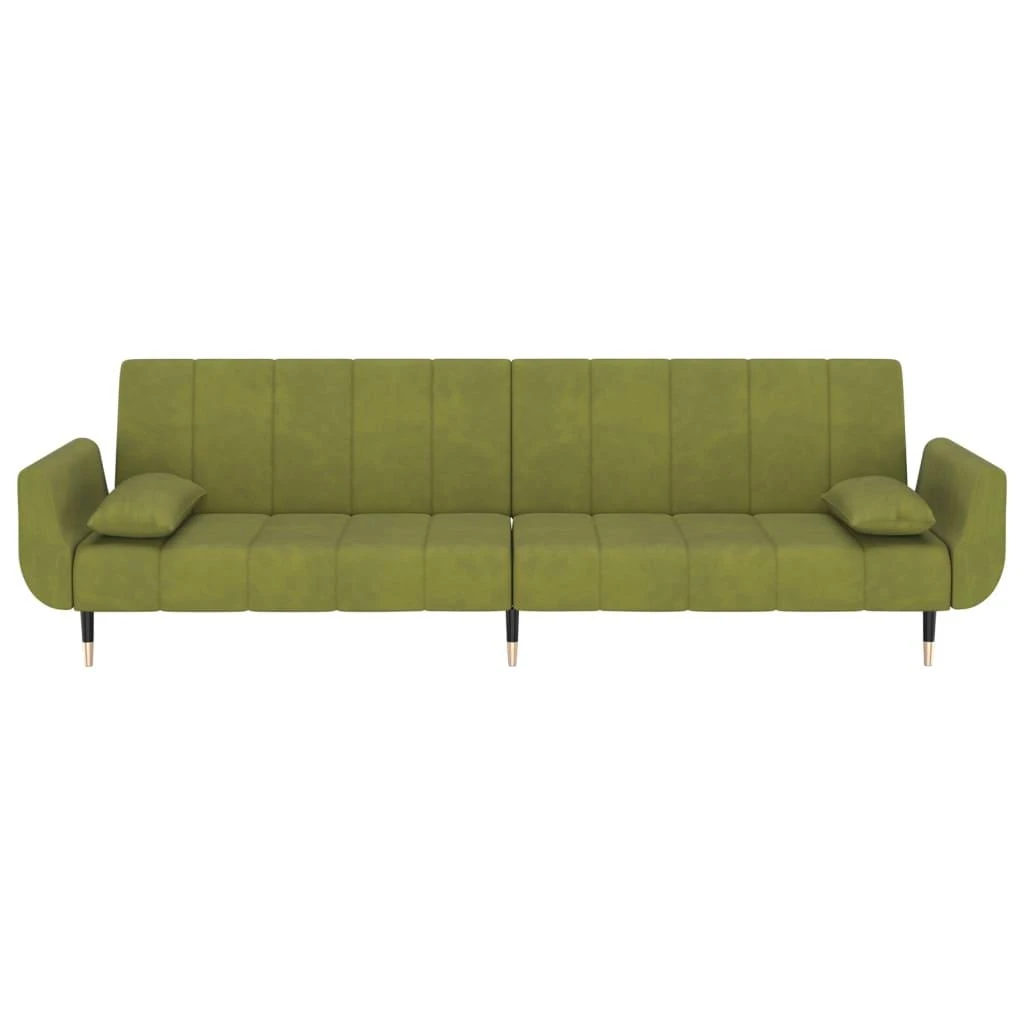 Dvivietė sofa-lova su dvejomis pagalvėmis, žalia, aksomas