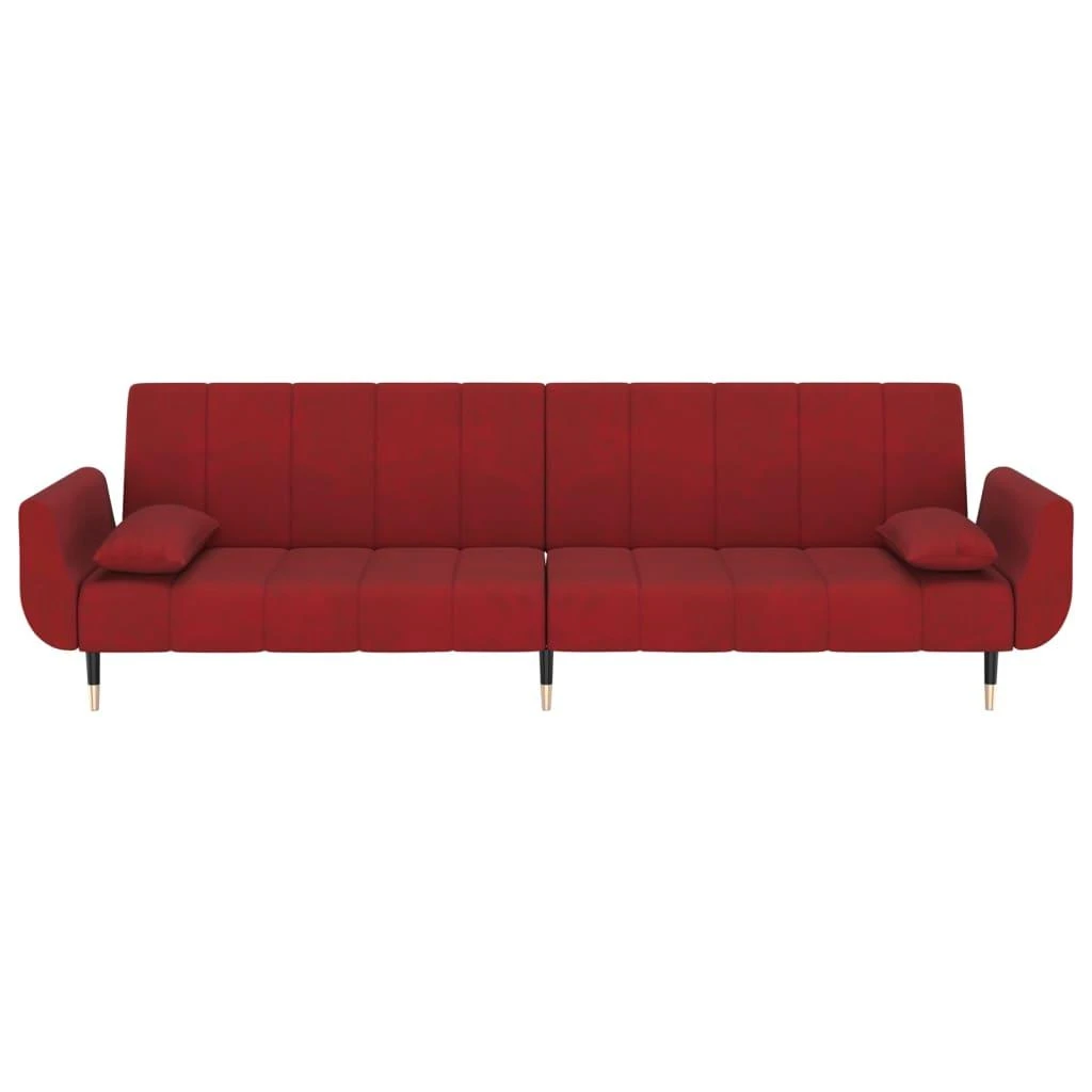 Dvivietė sofa-lova su dvejomis pagalvėmis, vyno, aksomas