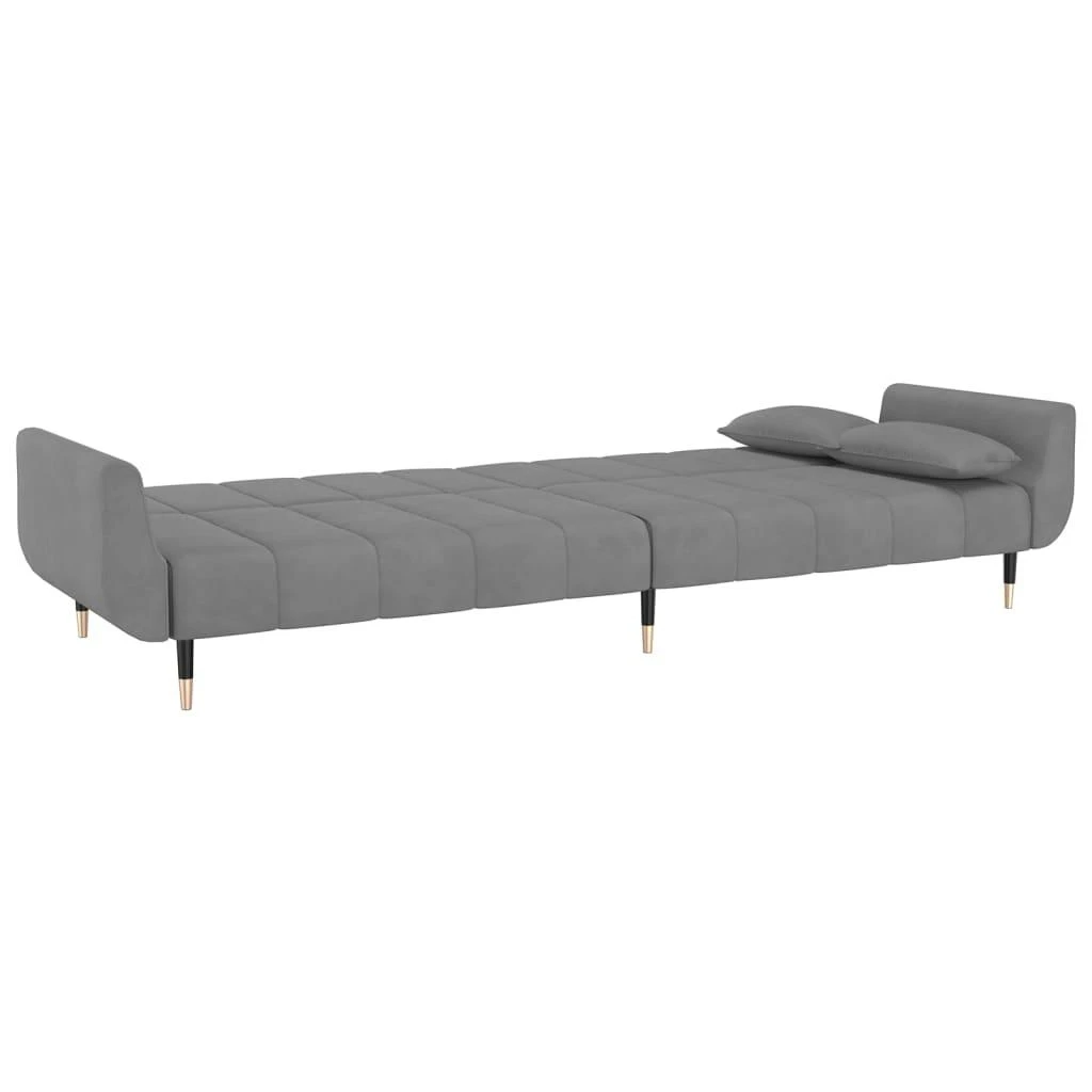 Dvivietė sofa-lova su dvejomis pagalvėmis, pilka, aksomas
