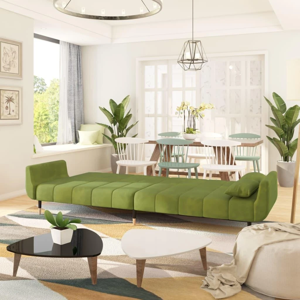Dvivietė sofa-lova su dvejomis pagalvėmis, žalia, aksomas