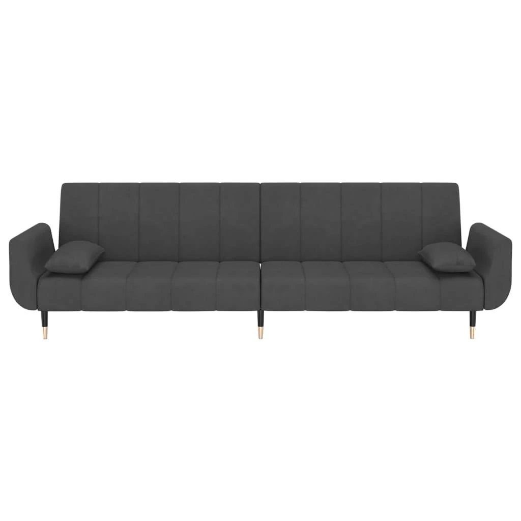 Dvivietė sofa-lova su dvejomis pagalvėmis, pilka, aksomas