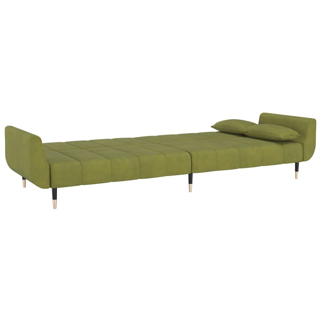 Dvivietė sofa-lova su dvejomis pagalvėmis, žalia, aksomas