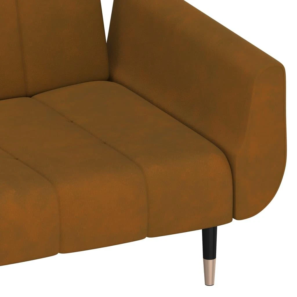 Dvivietė sofa-lova su dvejomis pagalvėmis, ruda, aksomas