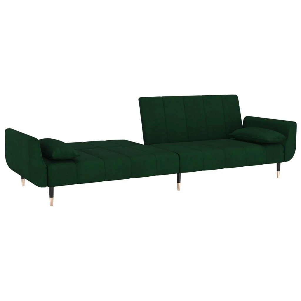 Dvivietė sofa-lova su dvejomis pagalvėmis, žalia, aksomas