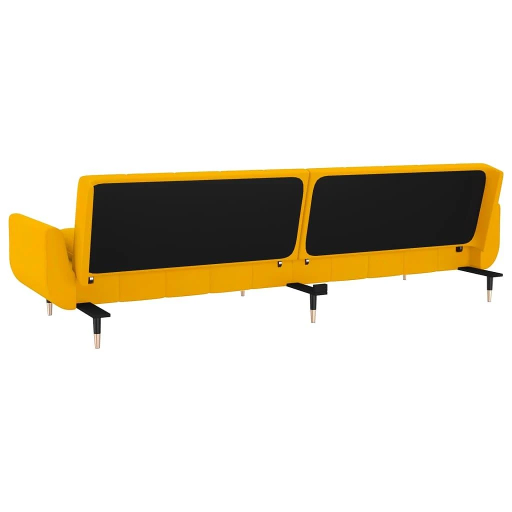 Dvivietė sofa-lova su dvejomis pagalvėmis, geltona, aksomas