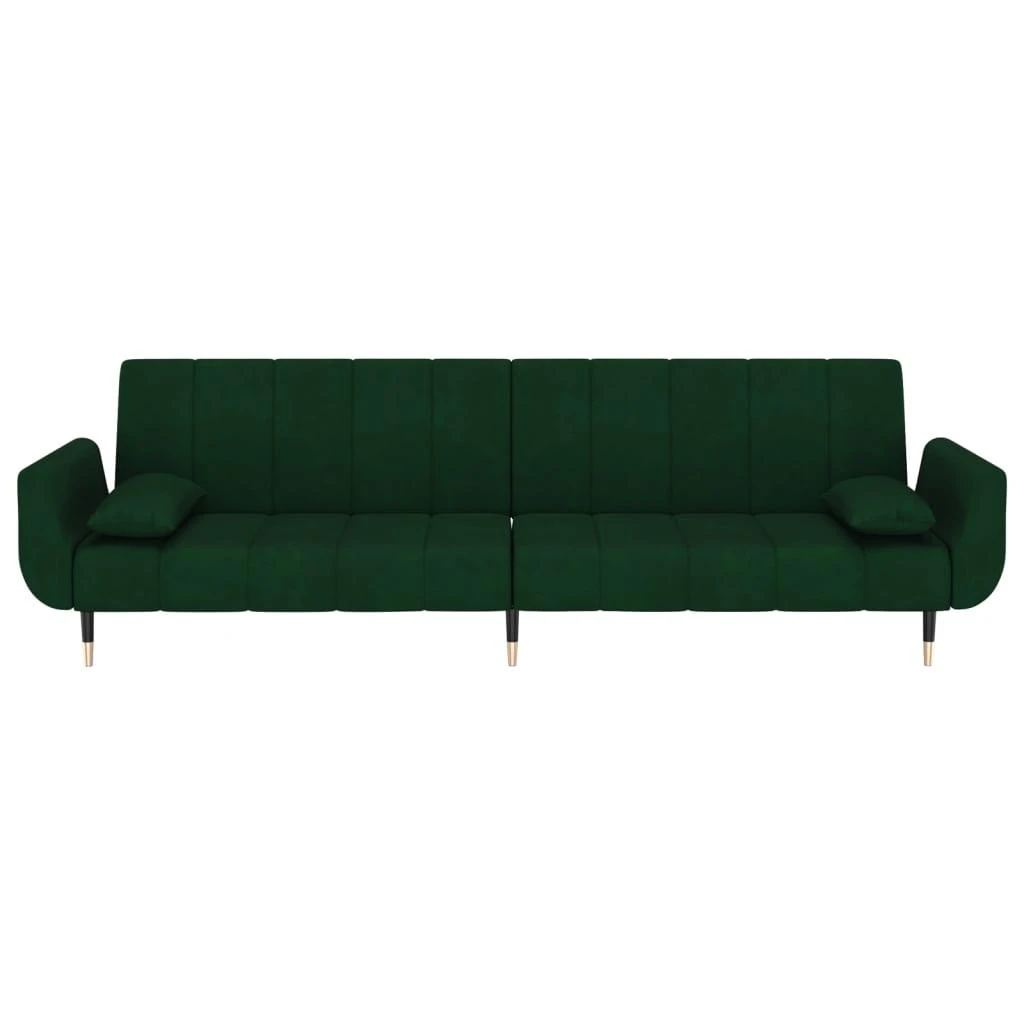Dvivietė sofa-lova su dvejomis pagalvėmis, žalia, aksomas