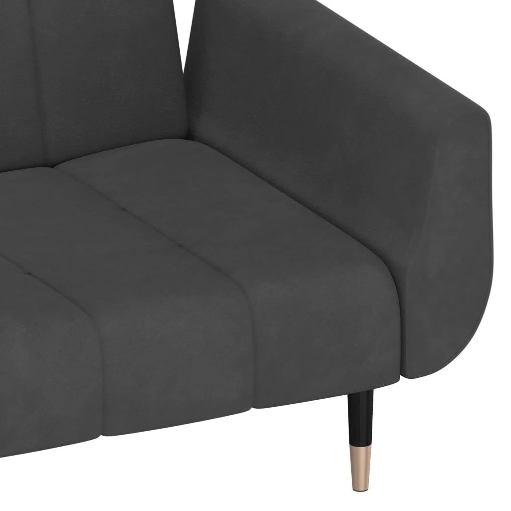 Dvivietė sofa-lova su dvejomis pagalvėmis, pilka, aksomas