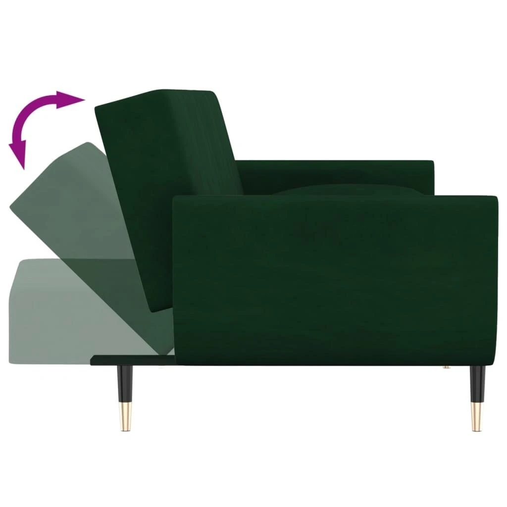 Dvivietė sofa-lova su dvejomis pagalvėmis, žalia, aksomas