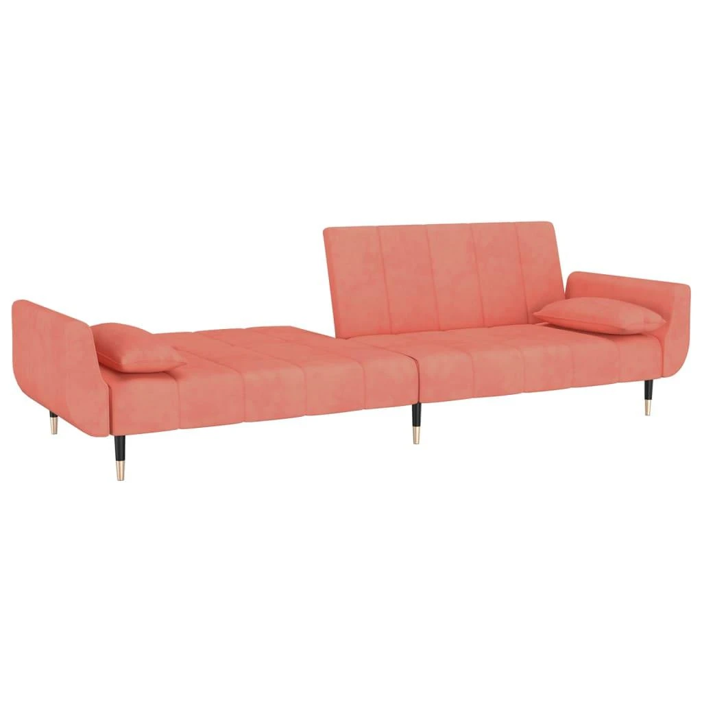 Dvivietė sofa-lova su dvejomis pagalvėmis, rožinė, aksomas