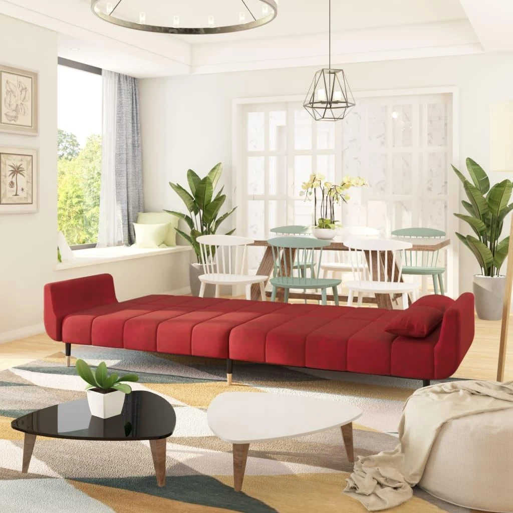 Dvivietė sofa-lova su dvejomis pagalvėmis, vyno, aksomas