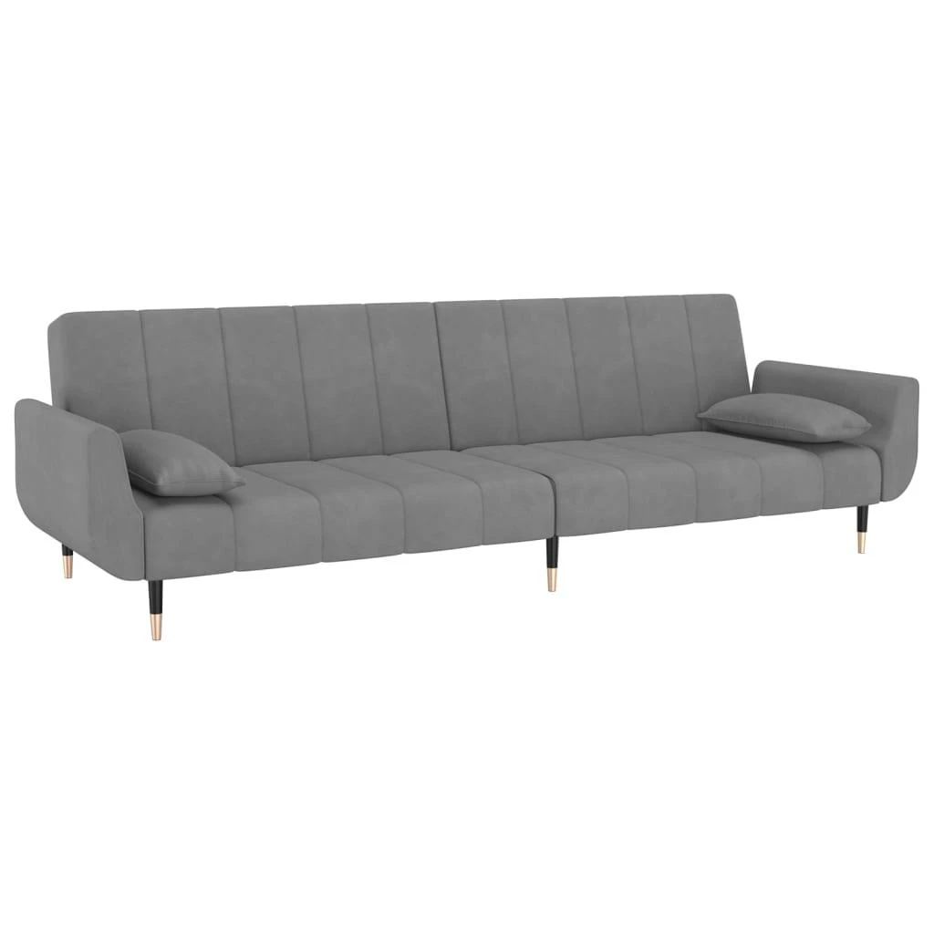Dvivietė sofa-lova su dvejomis pagalvėmis, pilka, aksomas