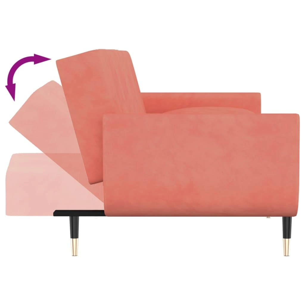 Dvivietė sofa-lova su dvejomis pagalvėmis, rožinė, aksomas