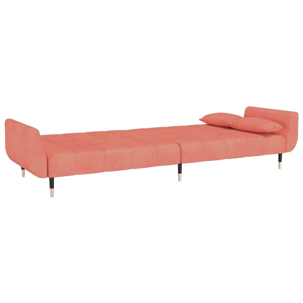 Dvivietė sofa-lova su dvejomis pagalvėmis, rožinė, aksomas