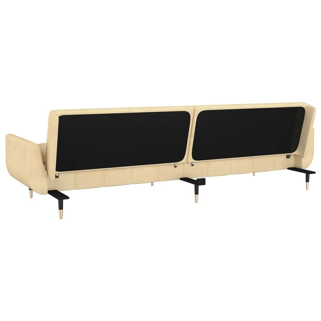 Dvivietė sofa-lova su dvejomis pagalvėmis, kreminė, aksomas