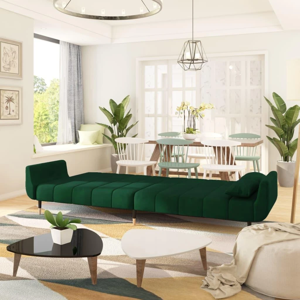 Dvivietė sofa-lova su dvejomis pagalvėmis, žalia, aksomas