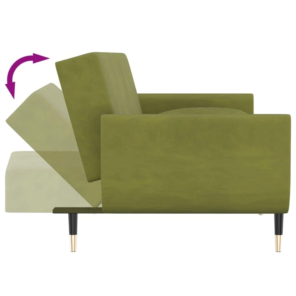 Dvivietė sofa-lova su dvejomis pagalvėmis, žalia, aksomas