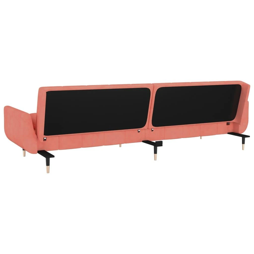 Dvivietė sofa-lova su dvejomis pagalvėmis, rožinė, aksomas
